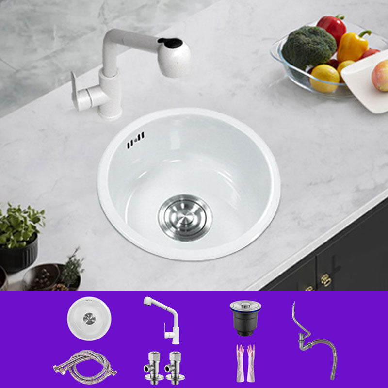 Basic Bar Sink Stainless Steel Round White Kitchen Sink with Faucet