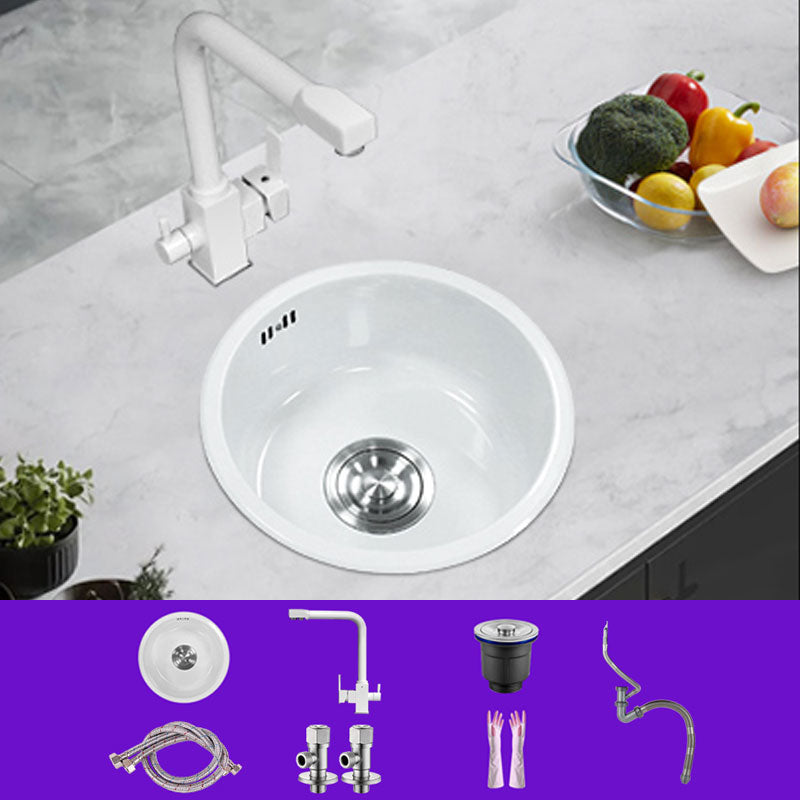 Basic Bar Sink Stainless Steel Round White Kitchen Sink with Faucet