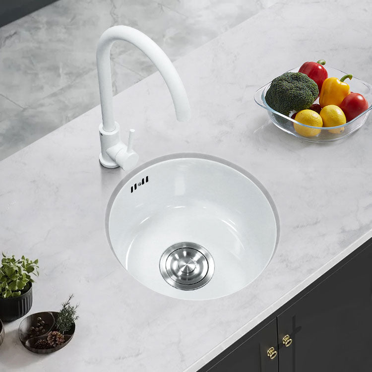 Basic Bar Sink Stainless Steel Round White Kitchen Sink with Faucet