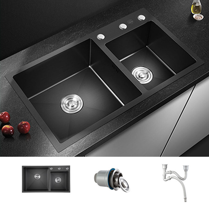 Rectangle Stainless Steel Sink in Black  Double Bowl Drop-In Kitchen Sink