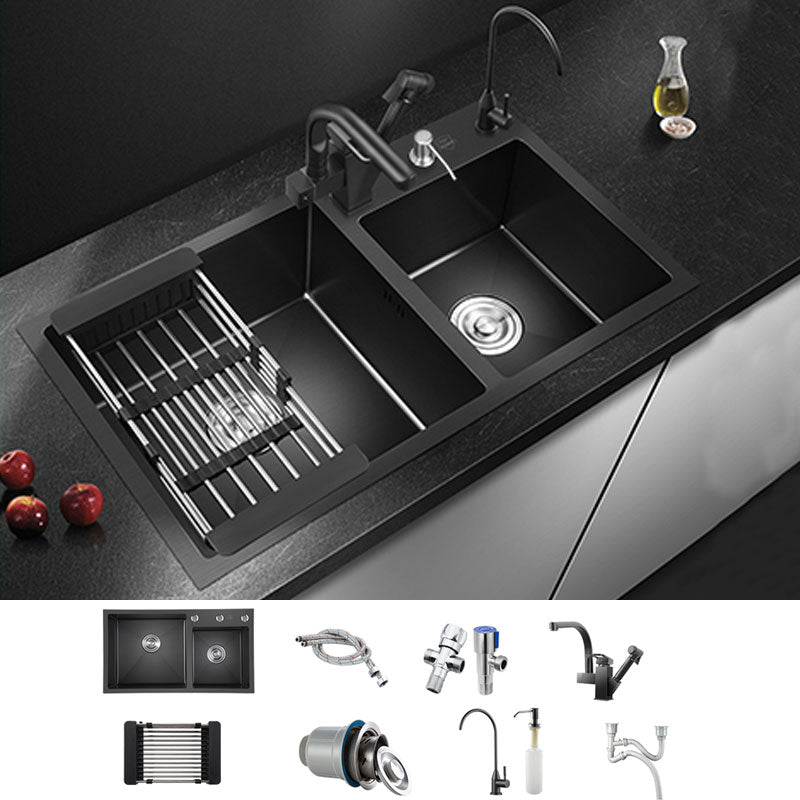 Rectangle Stainless Steel Sink in Black  Double Bowl Drop-In Kitchen Sink