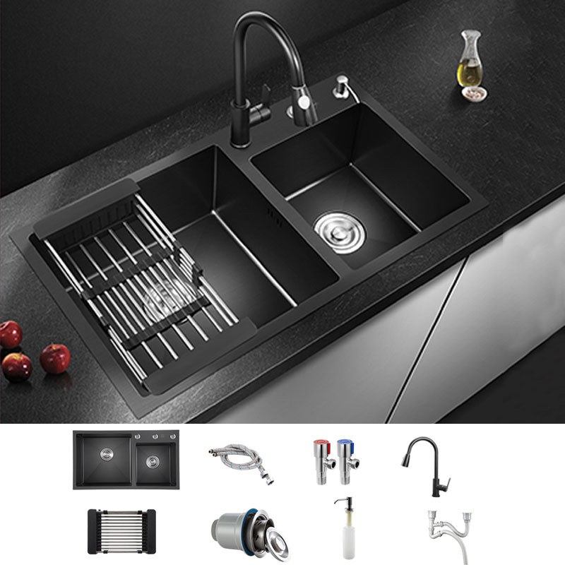 Rectangle Stainless Steel Sink in Black  Double Bowl Drop-In Kitchen Sink