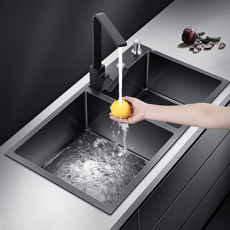 Rectangle Stainless Steel Sink in Black  Double Bowl Drop-In Kitchen Sink