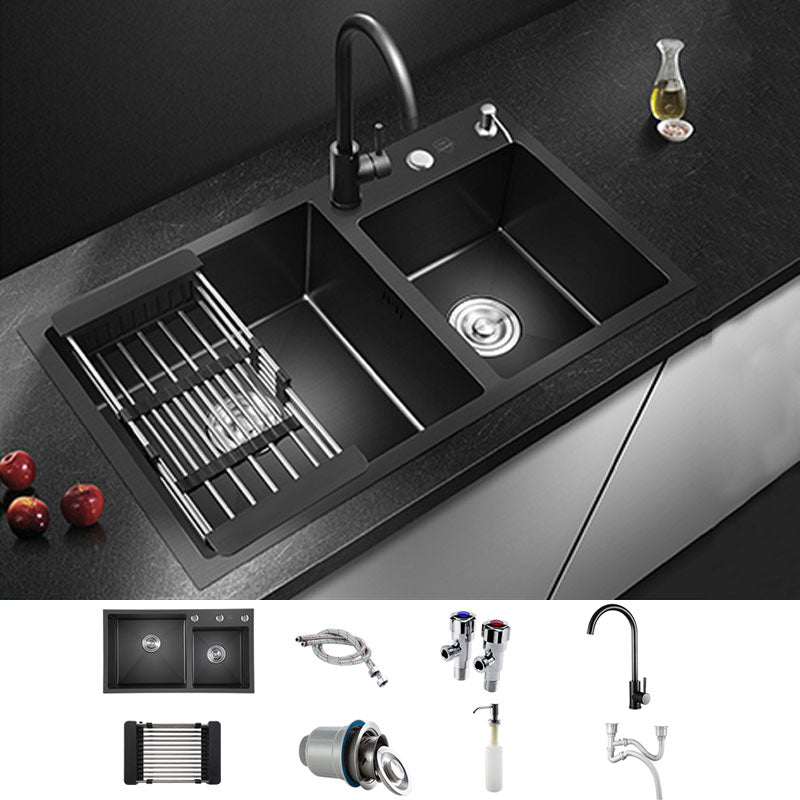 Rectangle Stainless Steel Sink in Black  Double Bowl Drop-In Kitchen Sink