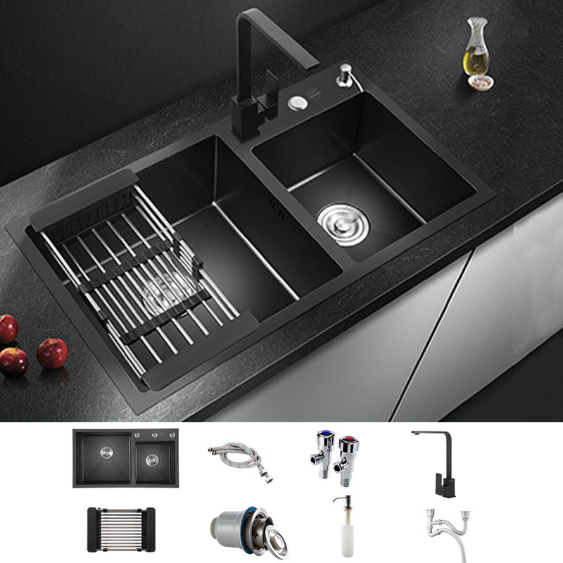 Rectangle Stainless Steel Sink in Black  Double Bowl Drop-In Kitchen Sink