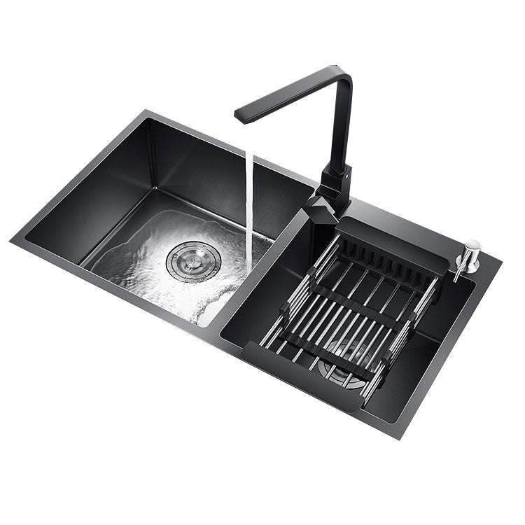 Rectangle Stainless Steel Sink in Black  Double Bowl Drop-In Kitchen Sink