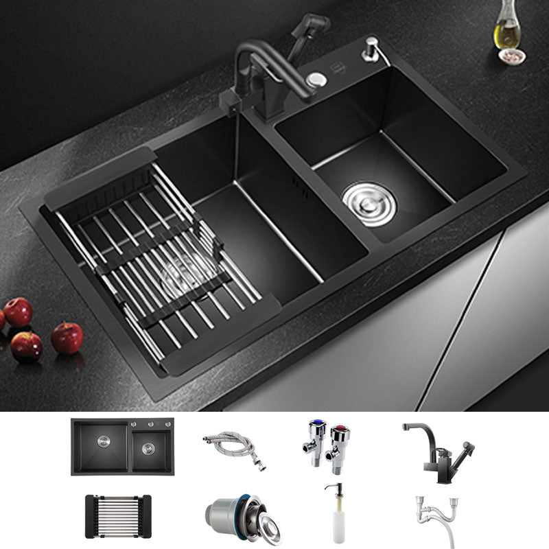 Rectangle Stainless Steel Sink in Black  Double Bowl Drop-In Kitchen Sink