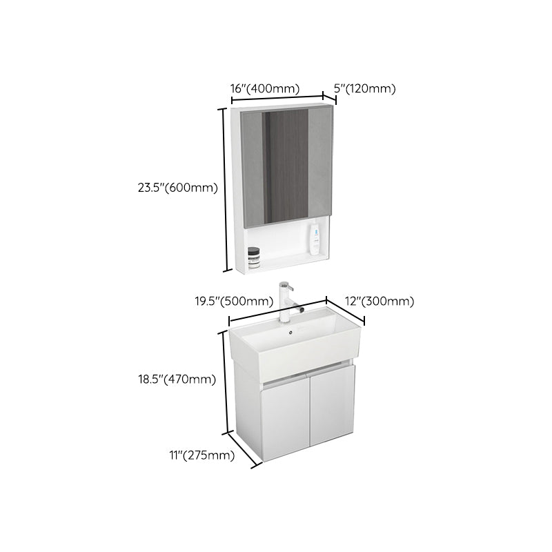 Modern Metal Bathroom Vanity Solid Color Wall Mount Vanity Cabinet in White