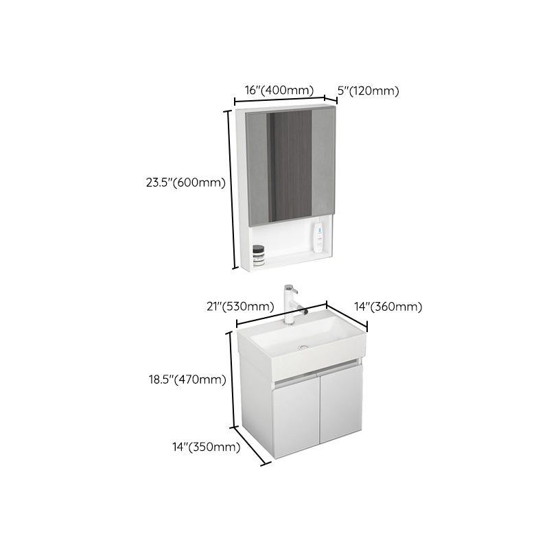 Modern Metal Bathroom Vanity Solid Color Wall Mount Vanity Cabinet in White