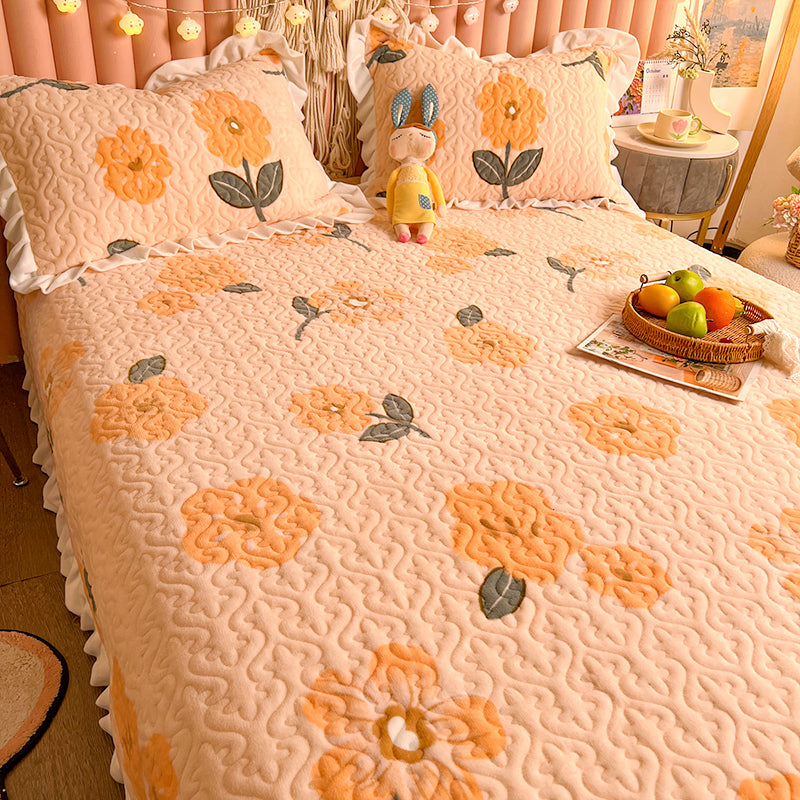 Fitted Sheet Polyester Floral Printed Breathable Wrinkle Resistant Bed Sheet Set