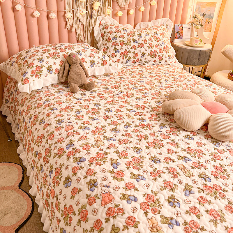 Fitted Sheet Polyester Floral Printed Breathable Wrinkle Resistant Bed Sheet Set