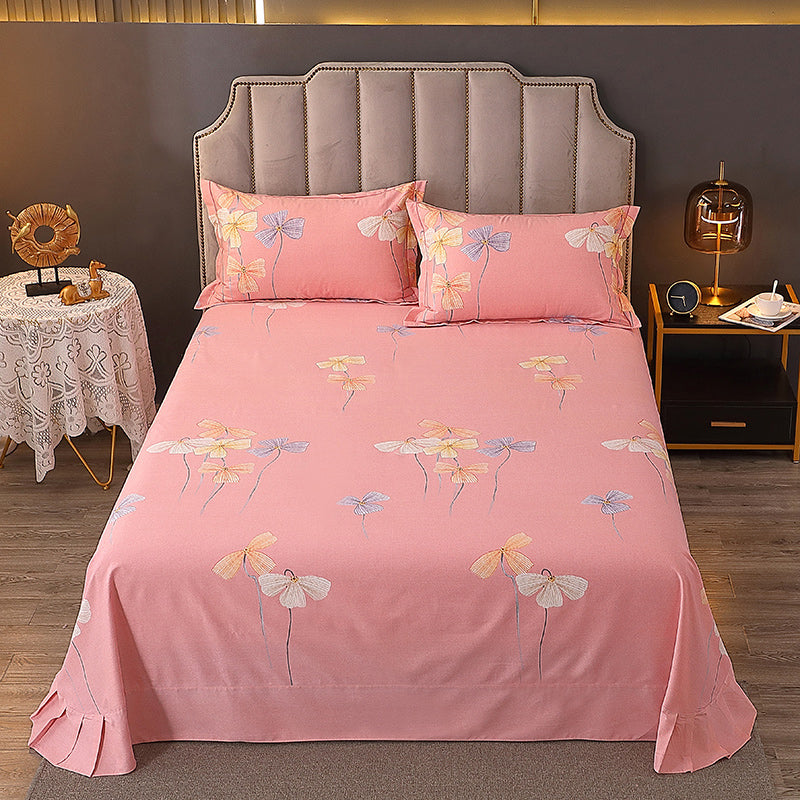 Fitted Sheet Cotton Floral Printed Wrinkle Resistant Breathable Bed Sheet Set