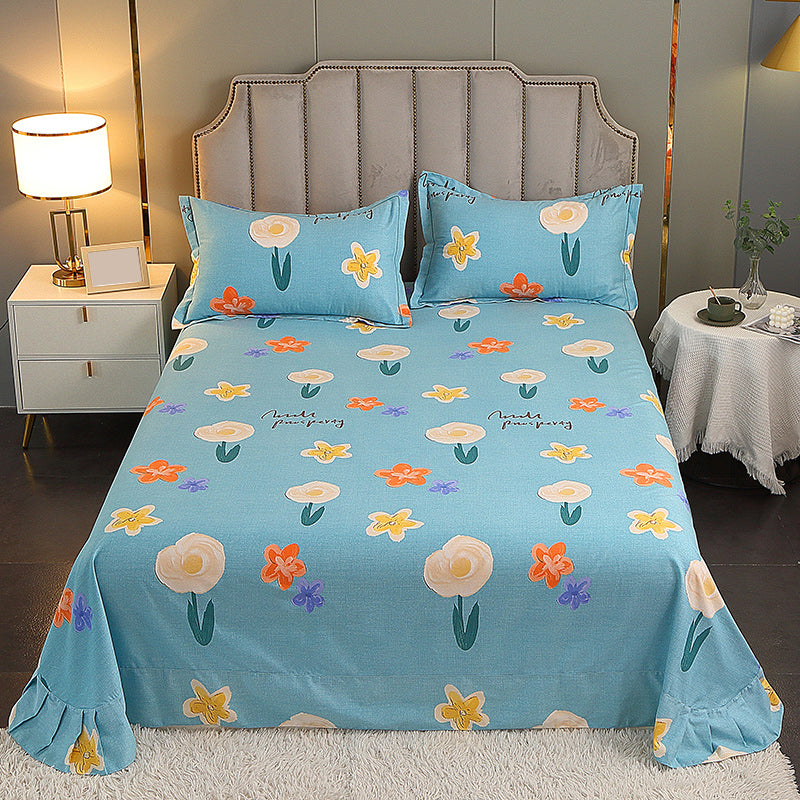 Fitted Sheet Cotton Floral Printed Wrinkle Resistant Breathable Bed Sheet Set