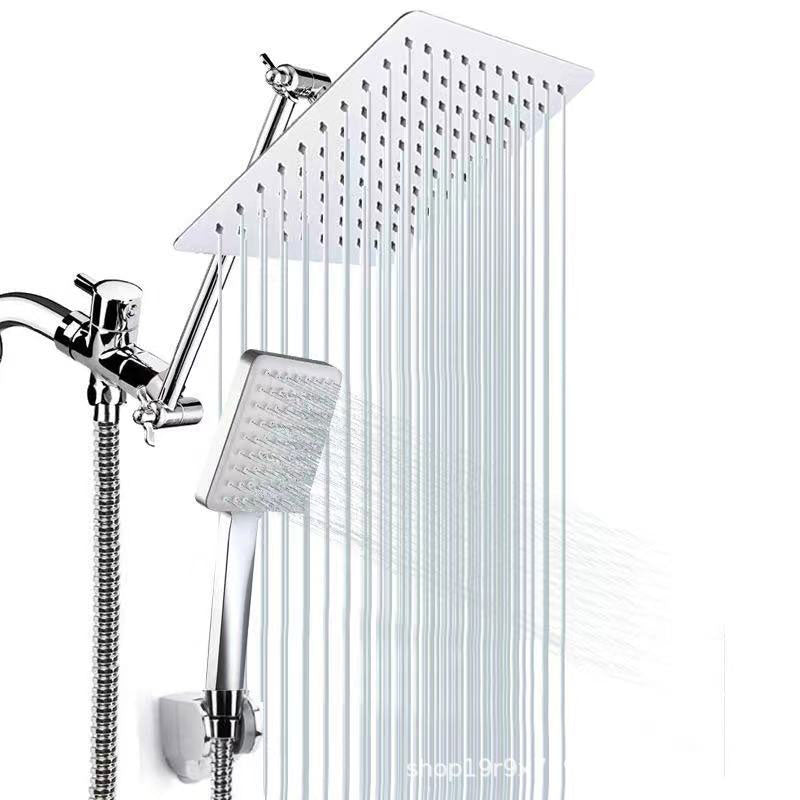 Contemporary Pull Down Dual Shower Head Square High Arch Shower Head Combo in Chrome