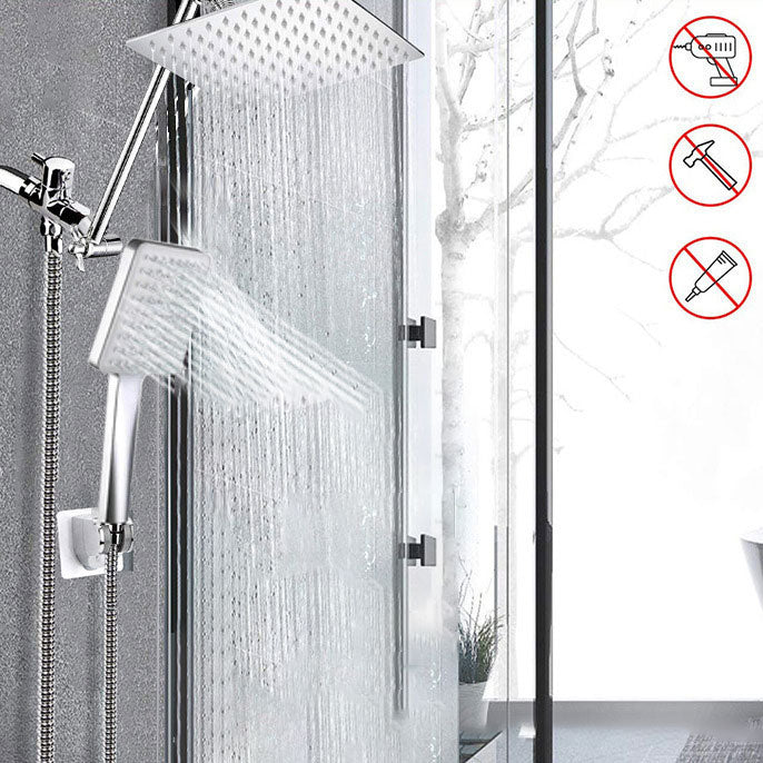 Contemporary Pull Down Dual Shower Head Square High Arch Shower Head Combo in Chrome