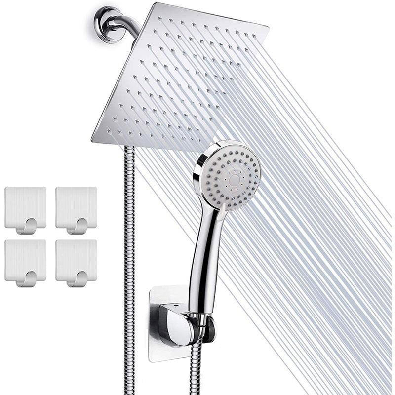 Modern Pull down Dual Shower Head Square High Arch Shower Head Combo