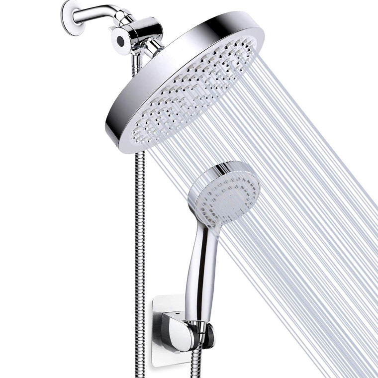 Modern Dual Shower Head Square High Arch Shower Head Combo in Silver