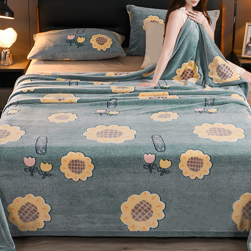 Fitted Sheet Flannel Floral Printed Wrinkle Resistant Breathable Super Soft Bed Sheet Set