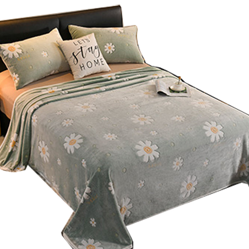 Fitted Sheet Flannel Floral Printed Wrinkle Resistant Breathable Super Soft Bed Sheet Set