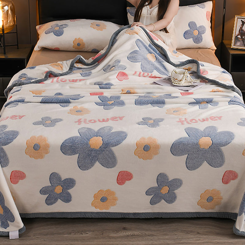 Fitted Sheet Flannel Floral Printed Wrinkle Resistant Breathable Super Soft Bed Sheet Set