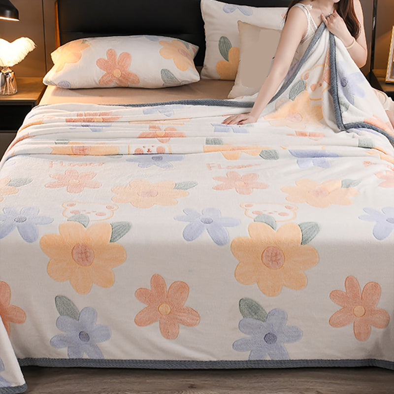 Fitted Sheet Flannel Floral Printed Wrinkle Resistant Breathable Super Soft Bed Sheet Set