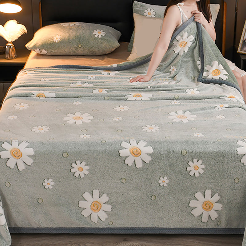 Fitted Sheet Flannel Floral Printed Wrinkle Resistant Breathable Super Soft Bed Sheet Set