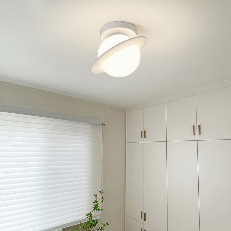 Ball Shape Flush Ceiling Lights Modern Style Plastic 1 Light Flush Mount Fixture in White