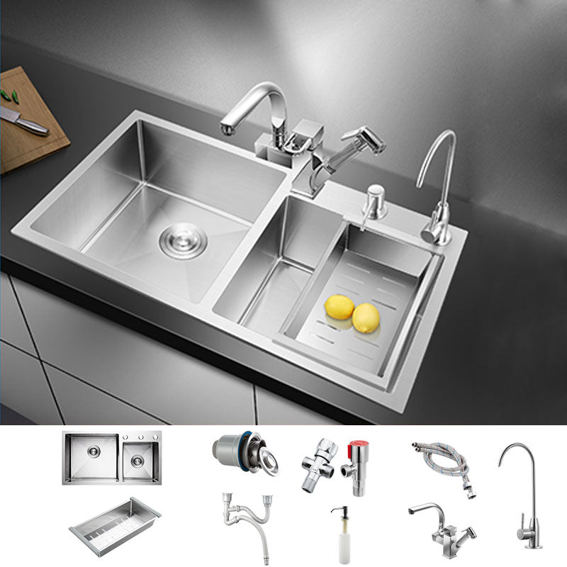 3 Holes Kitchen Sink Rectangle Stainless Steel Sink With Strainer