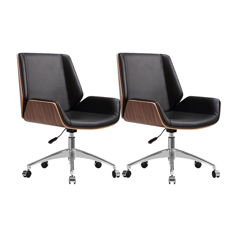 Armless Desk Chair Modern No Distressing Leather Office Chair with Wheels