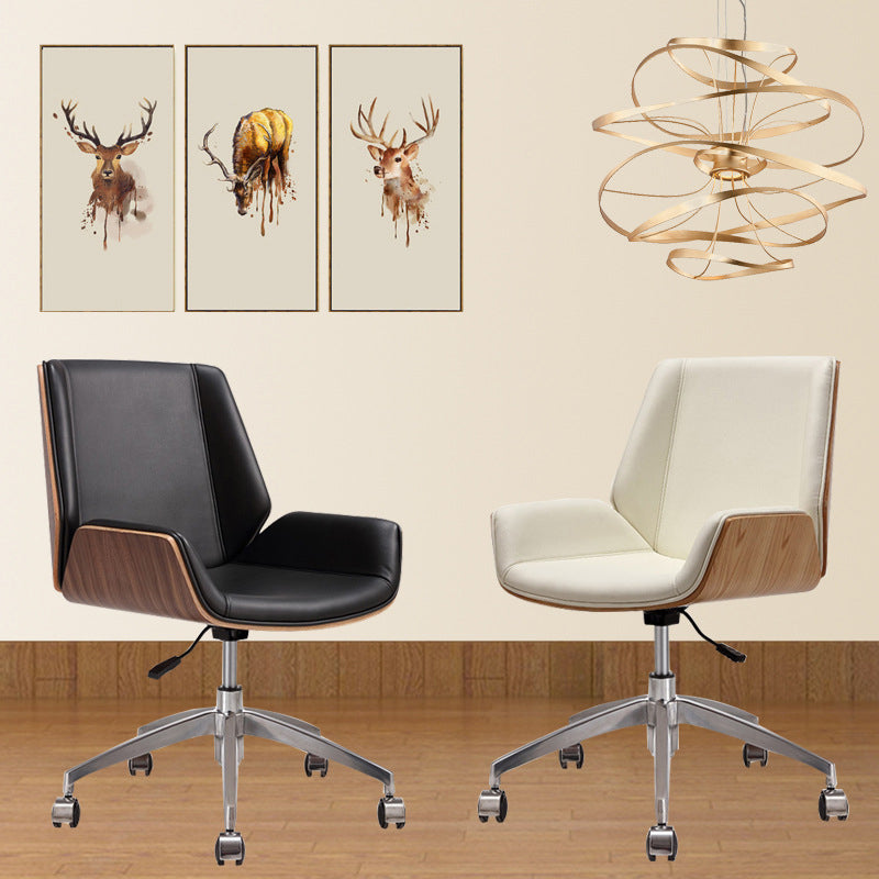 Armless Desk Chair Modern No Distressing Leather Office Chair with Wheels