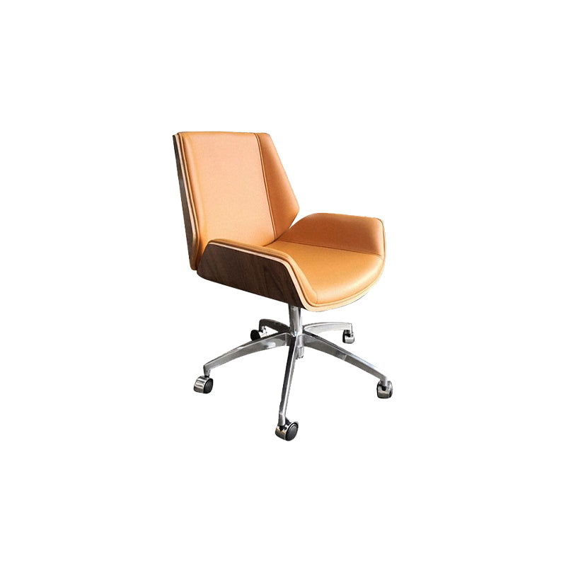 Armless Desk Chair Modern No Distressing Leather Office Chair with Wheels