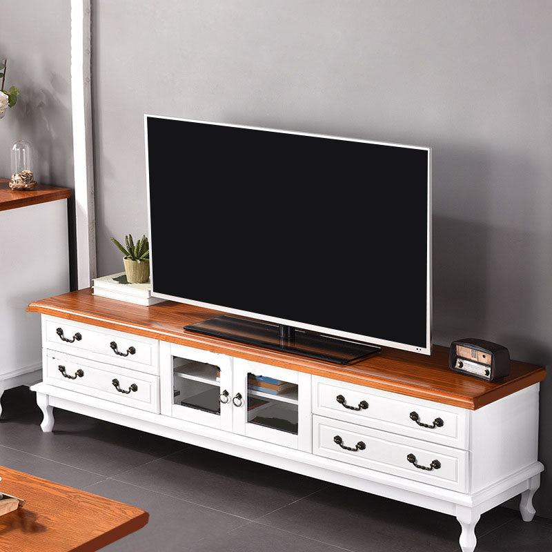 Wooden TV Stand Console Enclosed Storage TV Console with Drawers