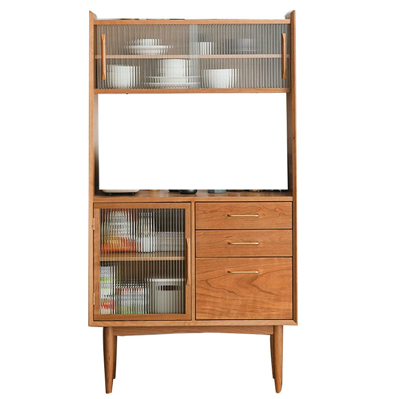 Modern Glass Doors Dining Hutch Pine Storage Cabinet with Doors for Living Room