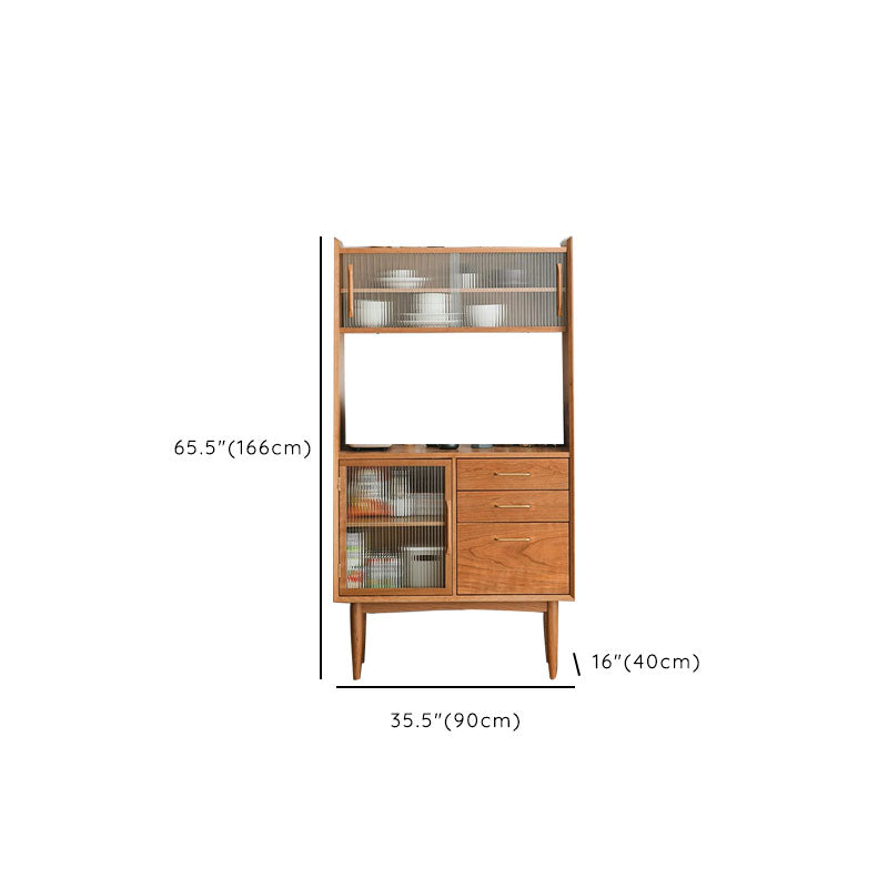 Modern Glass Doors Dining Hutch Pine Storage Cabinet with Doors for Living Room