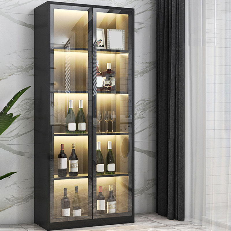 Contemporary Display Stand Faux Wood Storage Cabinet with Lighting