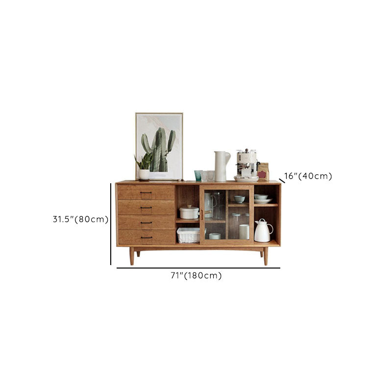 Modern Pine Display Stand Glass Doors Storage Cabinet with Doors for Living Room