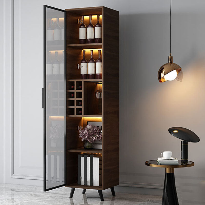 Modern Faux Wood Display Stand Glass Doors Storage Cabinet with Doors