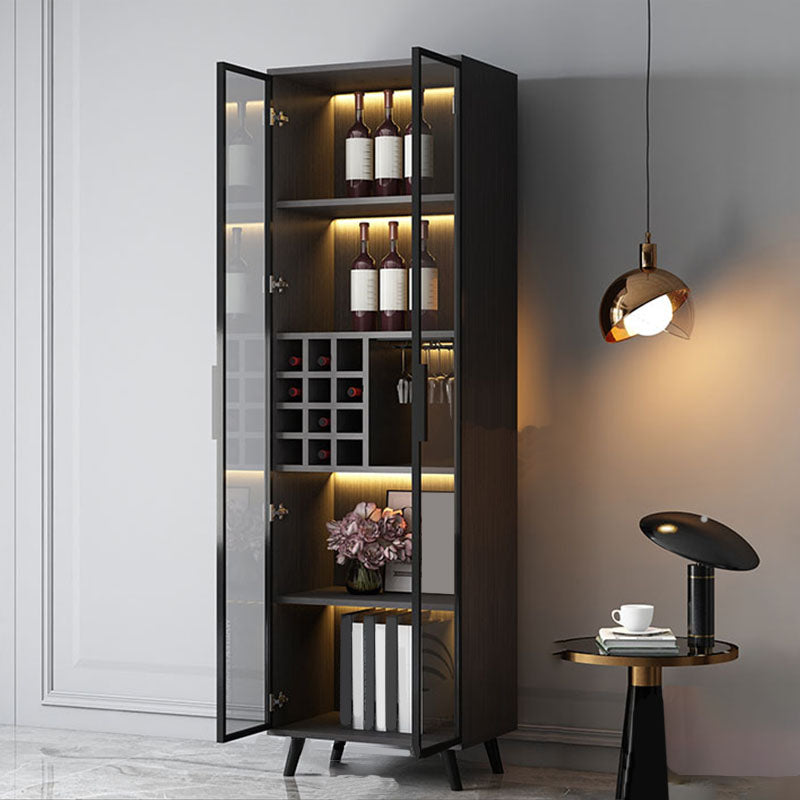 Modern Faux Wood Display Stand Glass Doors Storage Cabinet with Doors