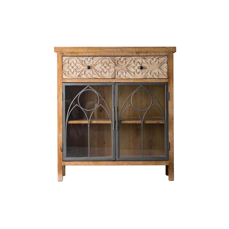 Traditional Solid Wood Display Stand Glass Doors Storage Cabinet for Dining Room