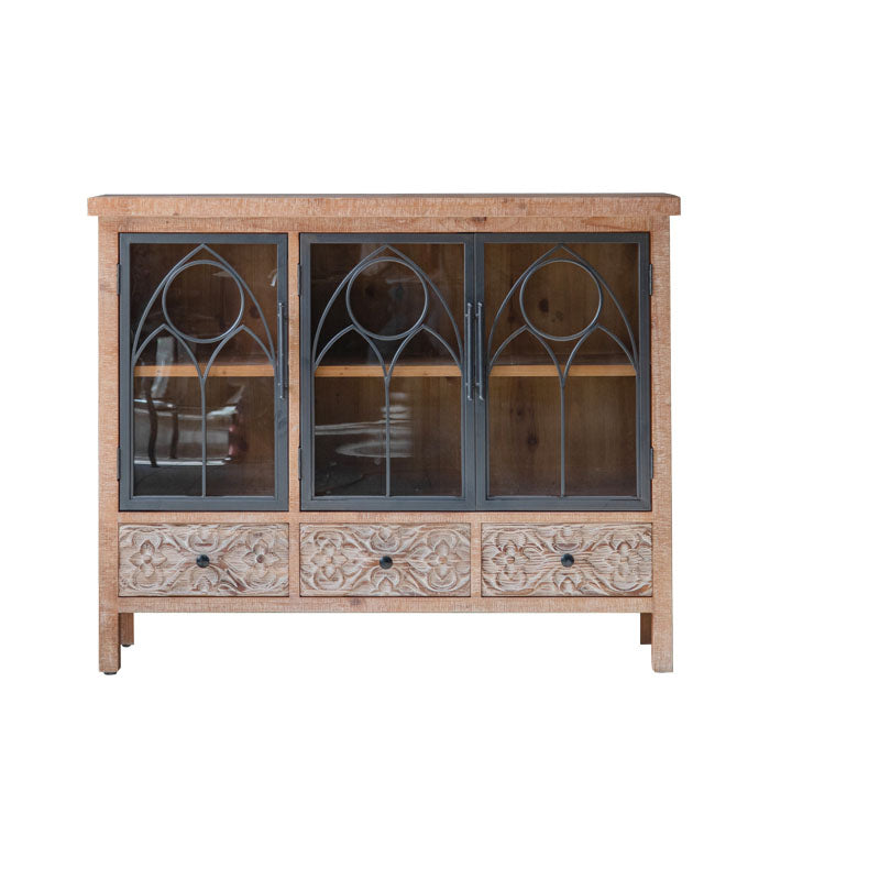 Traditional Solid Wood Display Stand Glass Doors Storage Cabinet for Dining Room