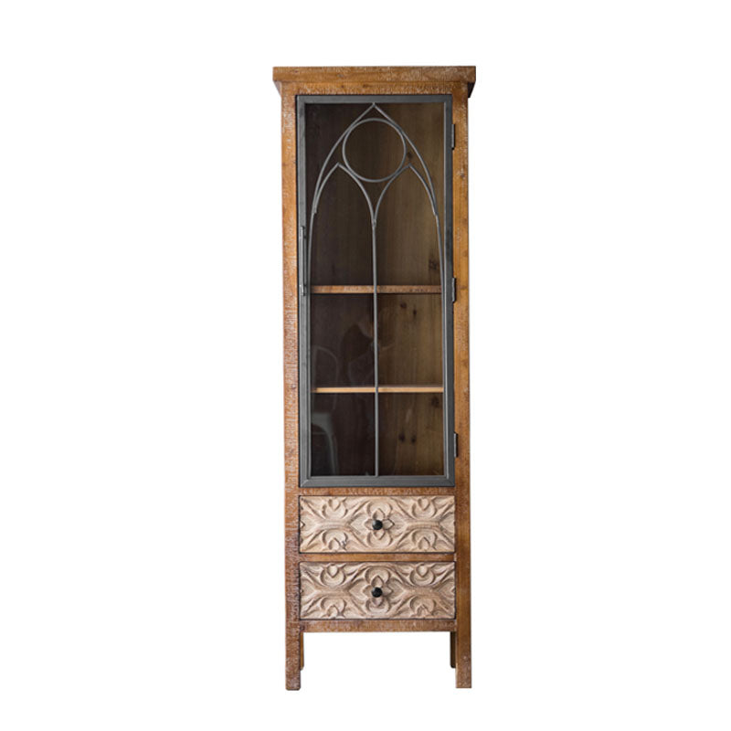 Traditional Solid Wood Display Stand Glass Doors Storage Cabinet for Dining Room