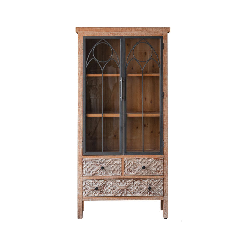 Traditional Solid Wood Display Stand Glass Doors Storage Cabinet for Dining Room