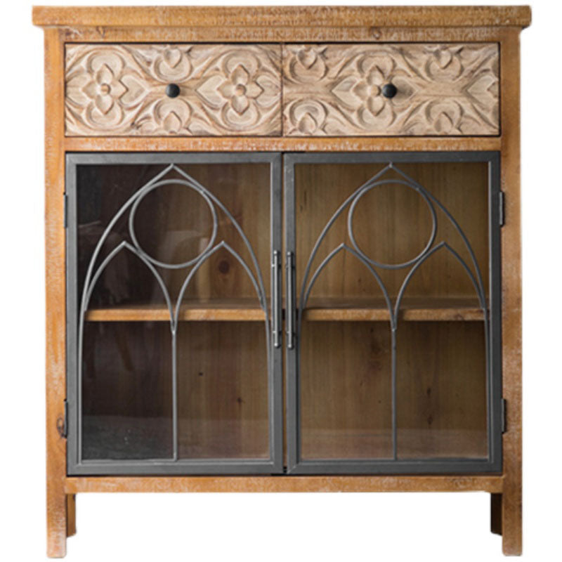 Traditional Solid Wood Display Stand Glass Doors Storage Cabinet for Dining Room