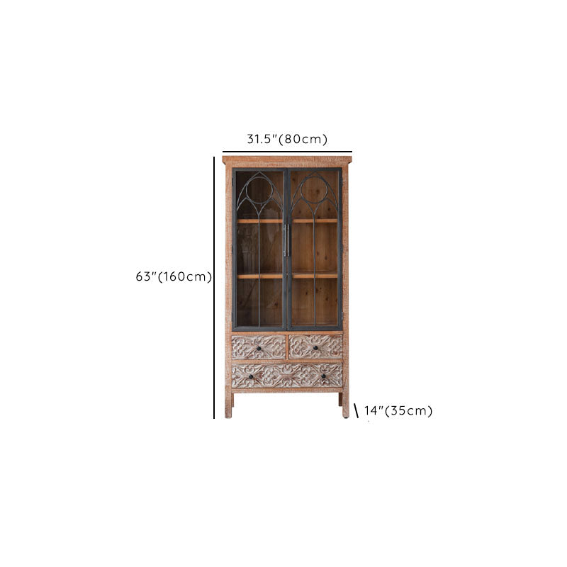 Traditional Solid Wood Display Stand Glass Doors Storage Cabinet for Dining Room