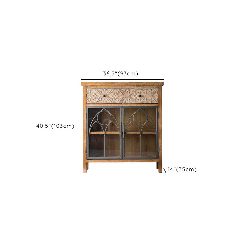 Traditional Solid Wood Display Stand Glass Doors Storage Cabinet for Dining Room