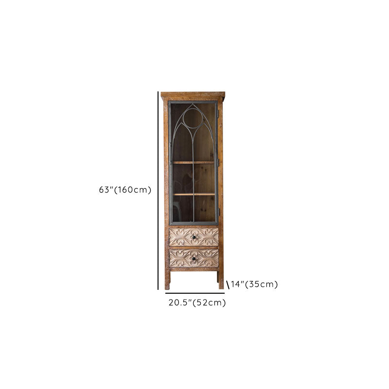 Traditional Solid Wood Display Stand Glass Doors Storage Cabinet for Dining Room