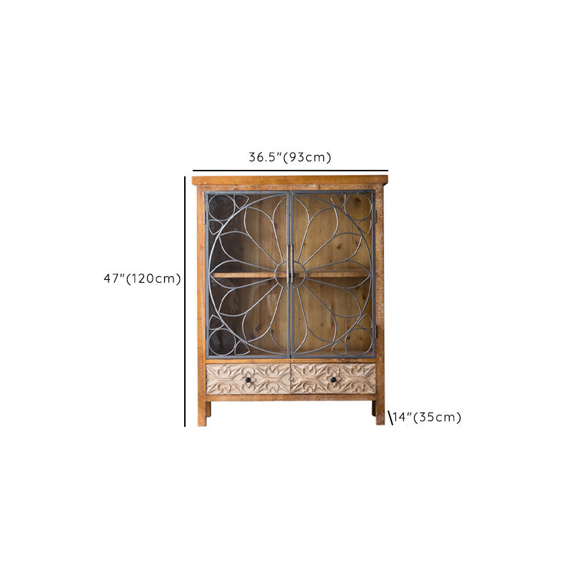 Traditional Solid Wood Display Stand Glass Doors Storage Cabinet for Dining Room