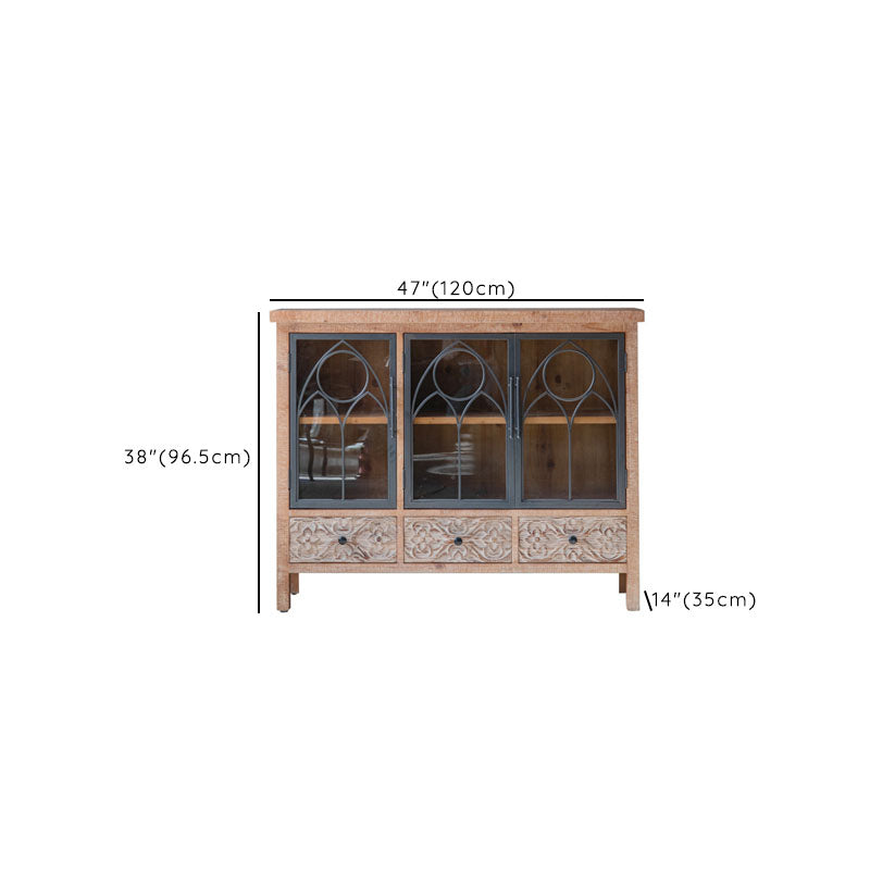 Traditional Solid Wood Display Stand Glass Doors Storage Cabinet for Dining Room