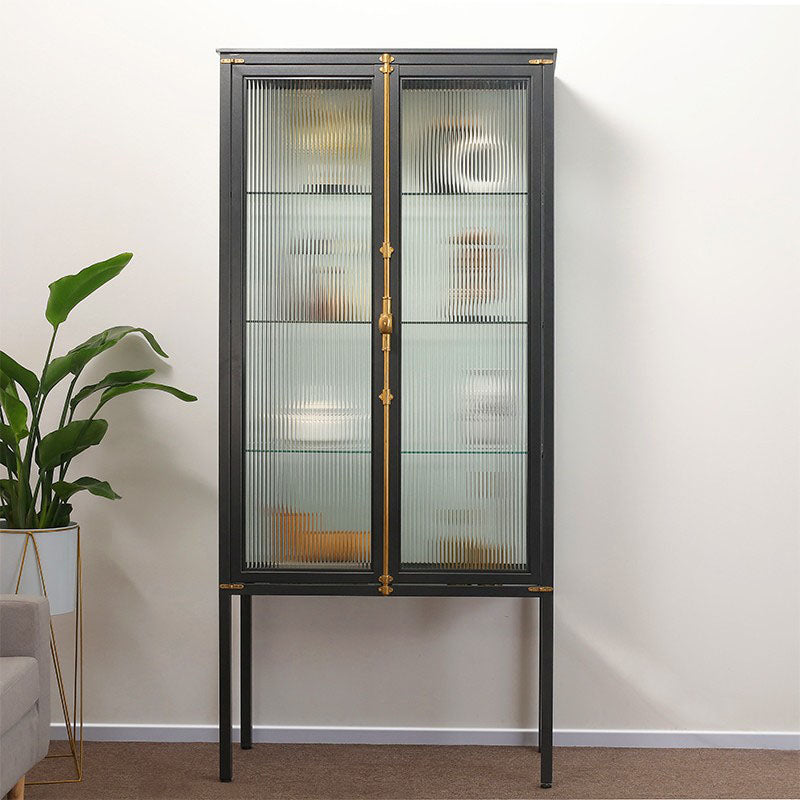 Modern Curio Cabinet Metal Glass Doors Storage Cabinet with Lighting