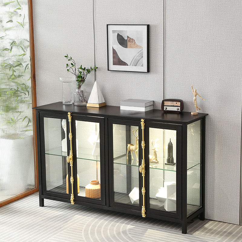 Modern Curio Cabinet Metal Glass Doors Storage Cabinet with Lighting